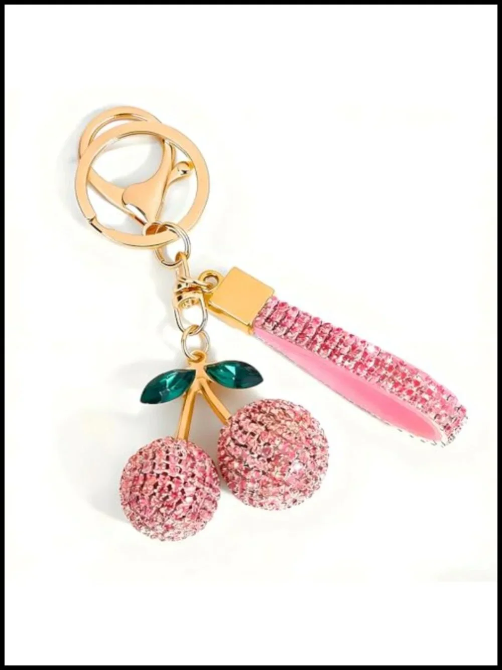 Sparkly Rhinestone Cherry Keychain with Tassel